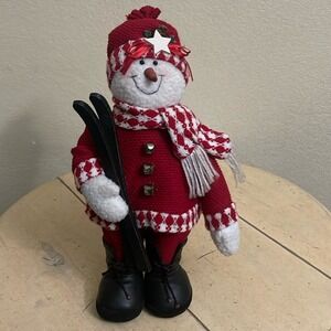 Christmas 15" Snowman Skiing Decor, Holiday Decoration, Winter Plush Figurine